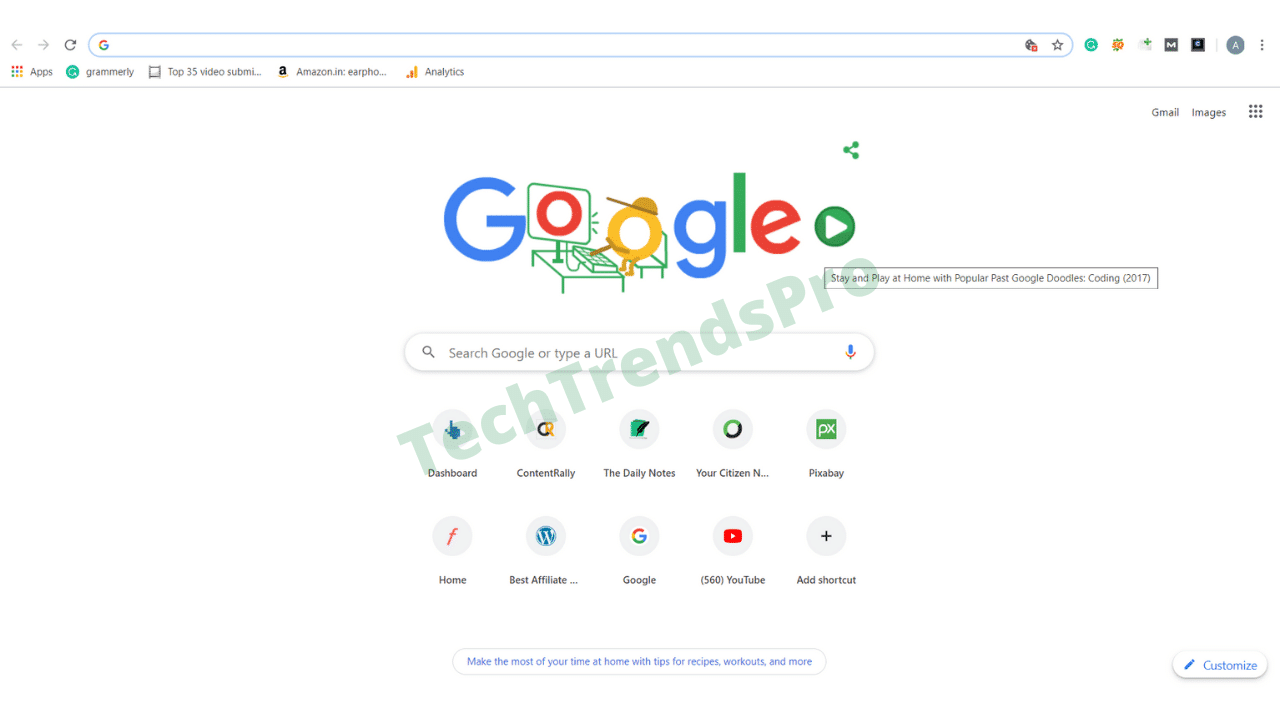 Google chrome customiztion menu