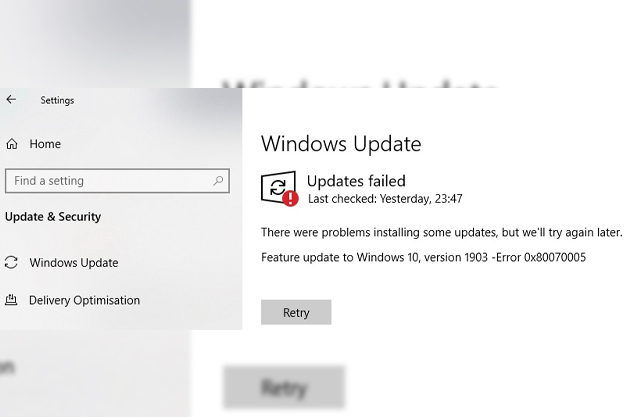 Feature Update To Windows 10, Version 1903 - Error 0x80070005