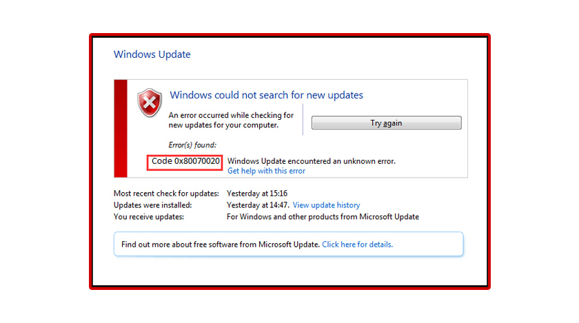 Windows update error 0x80070020