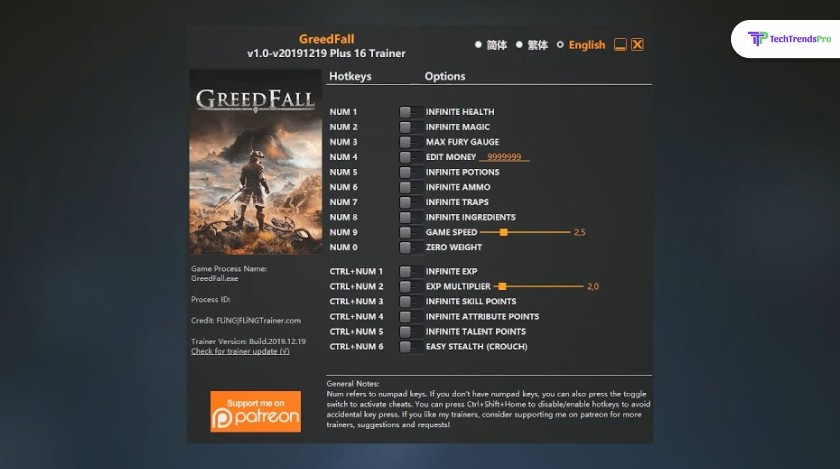 Greedfall Cheats