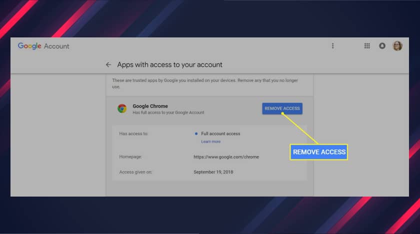 remove a Google account from Chrome